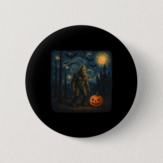 Halloween Bigfoot Starry Night Van Gogh Sasquatch Button (Vorderseite)