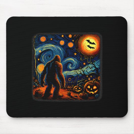 Halloween Bigfoot Starry Night Van Gogh Sasquatch Mousepad (Vorne)