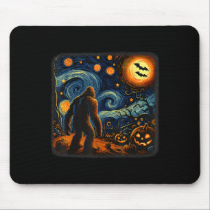 Halloween Bigfoot Starry Night Van Gogh Sasquatch Mousepad