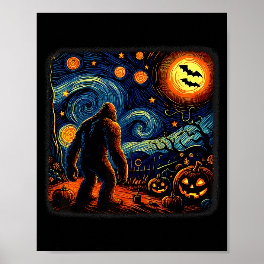 Halloween Bigfoot Starry Night Van Gogh Sasquatch  Poster (Vorne)