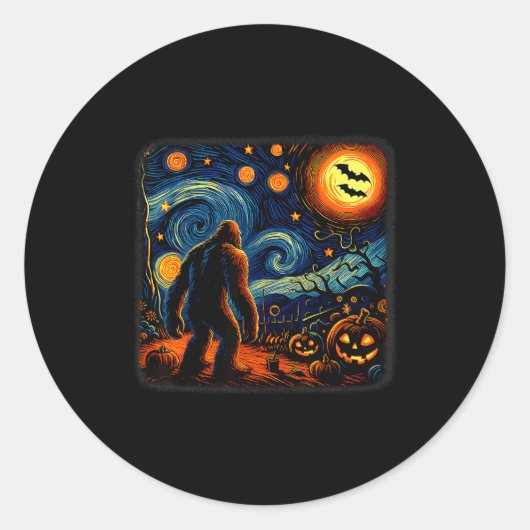 Halloween Bigfoot Starry Night Van Gogh Sasquatch Runder Aufkleber (Vorderseite)