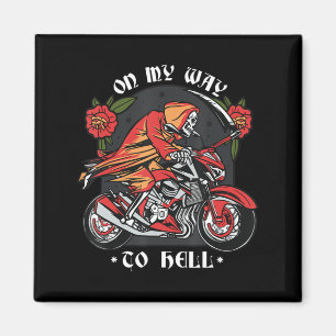 Halloween-Biker-Skelett auf dem Weg zur Hölle Vint Magnet