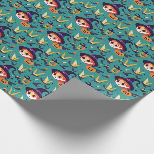 Halloween-Bild mit einem fröhlichen Hexengesicht Geschenkpapier (Ecke)