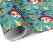 Halloween-Bild mit einem fröhlichen Hexengesicht Geschenkpapier (Rolleneckpunkt)
