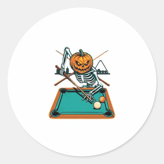 Halloween Billard Kürbis Skelett Pool Runder Aufkleber (Vorderseite)