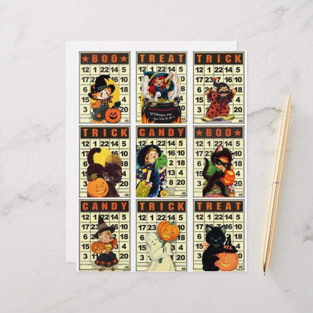 Halloween Bingo Pocket Cards Clipart Sheet (Vorderseite/Rückseite Beispiel)