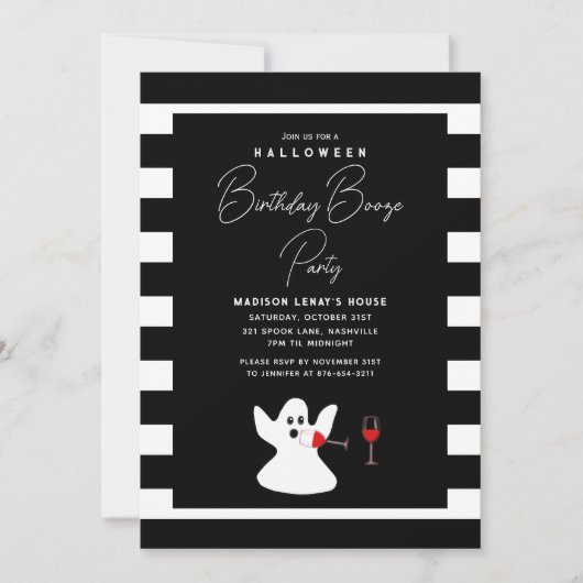 Halloween Birthday Booze Party Funny Ghost Einladung (Vorderseite)