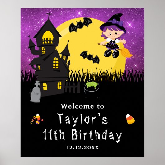 Halloween Birthday Hexe Lila Begrüßungszeichen Poster (Vorne)