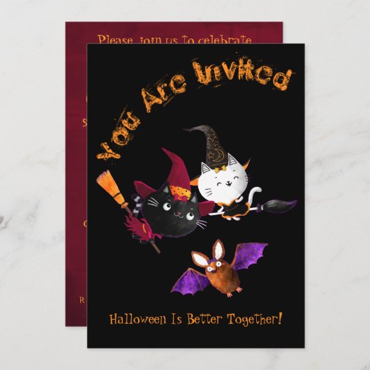 Halloween Birthday Hexenkatze Bat Vampire Mummy in Einladung (Vorne/Hinten)