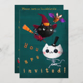 Halloween Birthday Hexenkatze Bat Vampire Skelett Einladung (Vorne/Hinten)