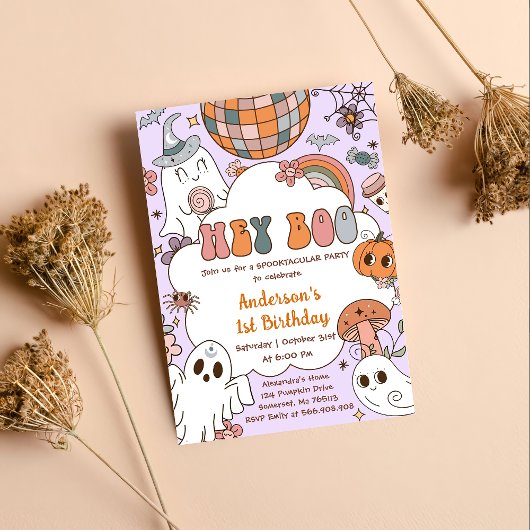 Halloween Birthday Hey Boo Geburtstagsparty Einladung