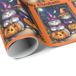Halloween Birthday Personalize Name Cat Hexen Geschenkpapier