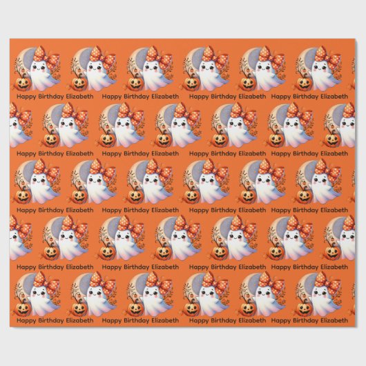 Halloween Birthday Personalize Name Girly Ghost Geschenkpapier (Flach)