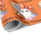 Halloween Birthday Personalize Name Girly Ghost Geschenkpapier (Rolleneckpunkt)