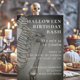 Halloween Birthday Spooky Skeleton Party Einladung