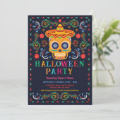 Halloween Birthday Sugar Skull Fiesta mexikanisch Einladung (Stehend Vorderseite)
