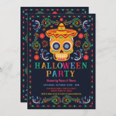 Halloween Birthday Sugar Skull Fiesta mexikanisch Einladung (Vorne/Hinten)