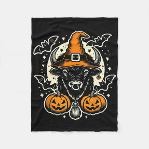 Halloween Bison Spooky Hexenhut und Pumpkins Art Fleecedecke