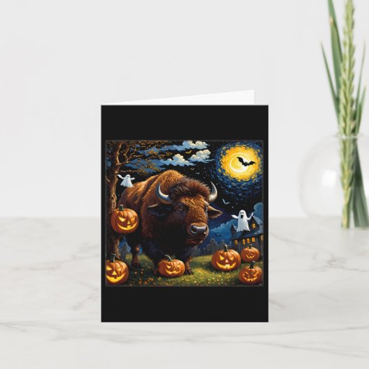 Halloween Bison Starry Night Karte (Vorderseite)