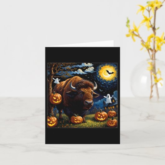 Halloween Bison Starry Night Karte (Gelbe Blume)