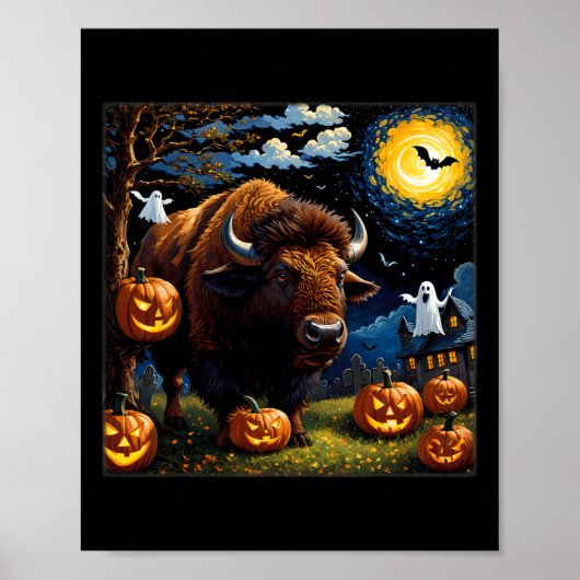 Halloween Bison Starry Night Poster (Vorne)