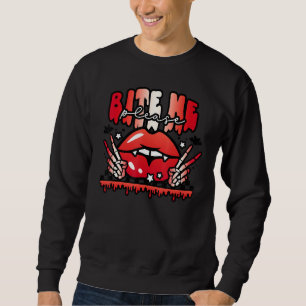 Halloween Bite Me Gruseliger Retro Boho Groovy Lip Sweatshirt