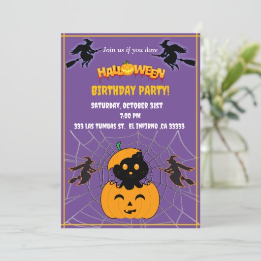 Halloween Bithday party Einladung (Stehend Vorderseite)