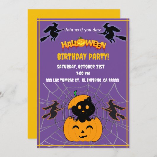 Halloween Bithday party Einladung (Vorne/Hinten)