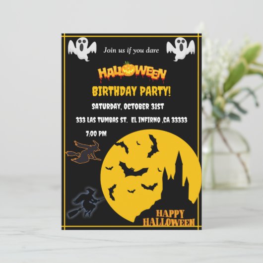 Halloween Bithday party Einladung (Stehend Vorderseite)