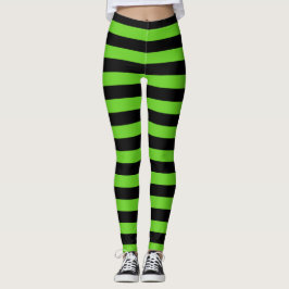 Halloween Black and Green Stripes Muster Leggings
