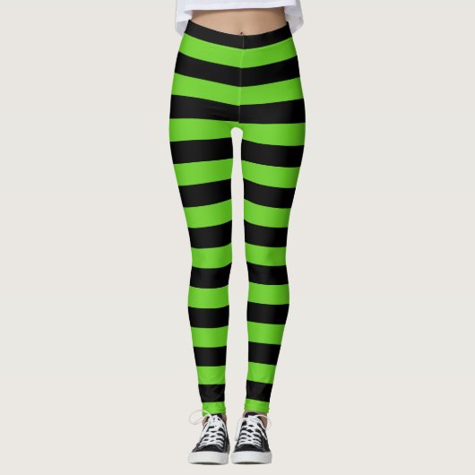 Halloween Black and Green Stripes Muster Leggings (Vorderseite)