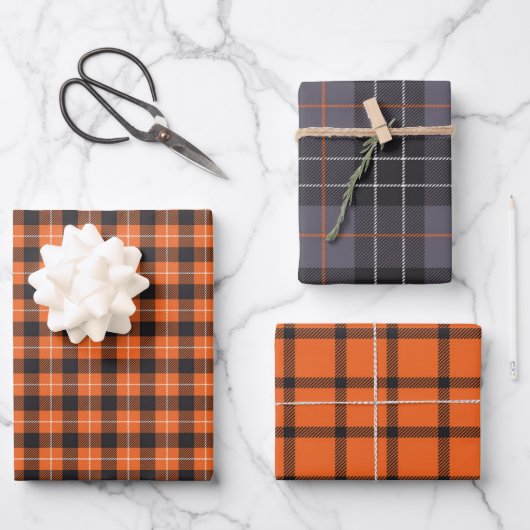 Halloween Black and Orange Checked Kariert Gingham Geschenkpapier Set (Vorderseite)