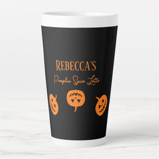 Halloween Black and Orange Pumpkin Spice Latte Tas Milchtasse (Vorderseite)