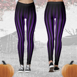 Halloween Black and purple vertical stripes ombre Leggings
