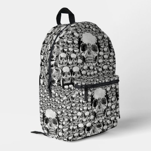 Halloween Black and White Dead Skulls Beängstigend Bedruckter Rucksack (Rückseitige Ecke links)
