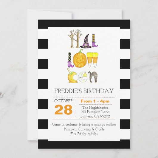 Halloween Black and White Geburtstag Einladung (Vorderseite)
