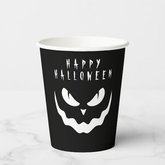 Halloween Black and White Pumpkin Creepace Pappbecher (Rückseite)