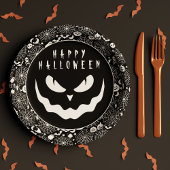 Halloween Black and White Pumpkin Creepace Pappteller