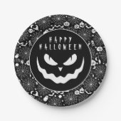 Halloween Black and White Pumpkin Creepace Pappteller (Vorderseite)