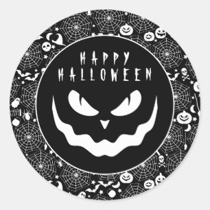 Halloween Black and White Pumpkin Creepace Runder Aufkleber