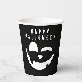 Halloween Black and White Pumpkin Happy Face Pappbecher