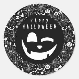 Halloween Black and White Pumpkin Happy Face Runder Aufkleber