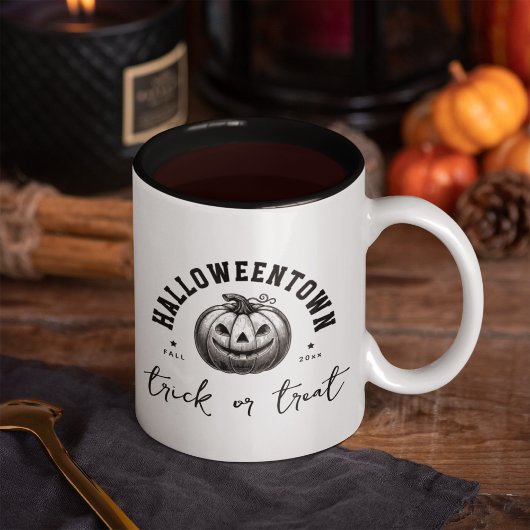 Halloween Black and White Pumpkin Trick oder Treat Tasse