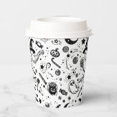 Halloween Black and White Spooky Lineart Geburtsta Pappbecher (Rückseite)