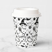 Halloween Black and White Spooky Lineart Geburtsta Pappbecher (Rechts)
