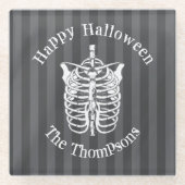 Halloween Black and White Spooky Skeleton Glasuntersetzer (Vorderseite)