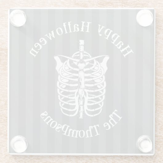 Halloween Black and White Spooky Skeleton Glasuntersetzer (Rückseite)