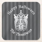 Halloween Black and White Spooky Skeleton Rechteckiger Pappuntersetzer (Vorderseite)