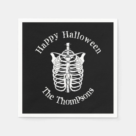 Halloween Black and White Spooky Skeleton Serviette (Vorderseite)