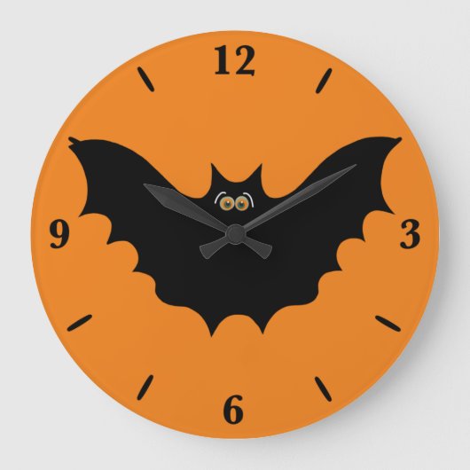 Halloween Black Bat Large Round Wall Clock Große Wanduhr (Vorderseite)